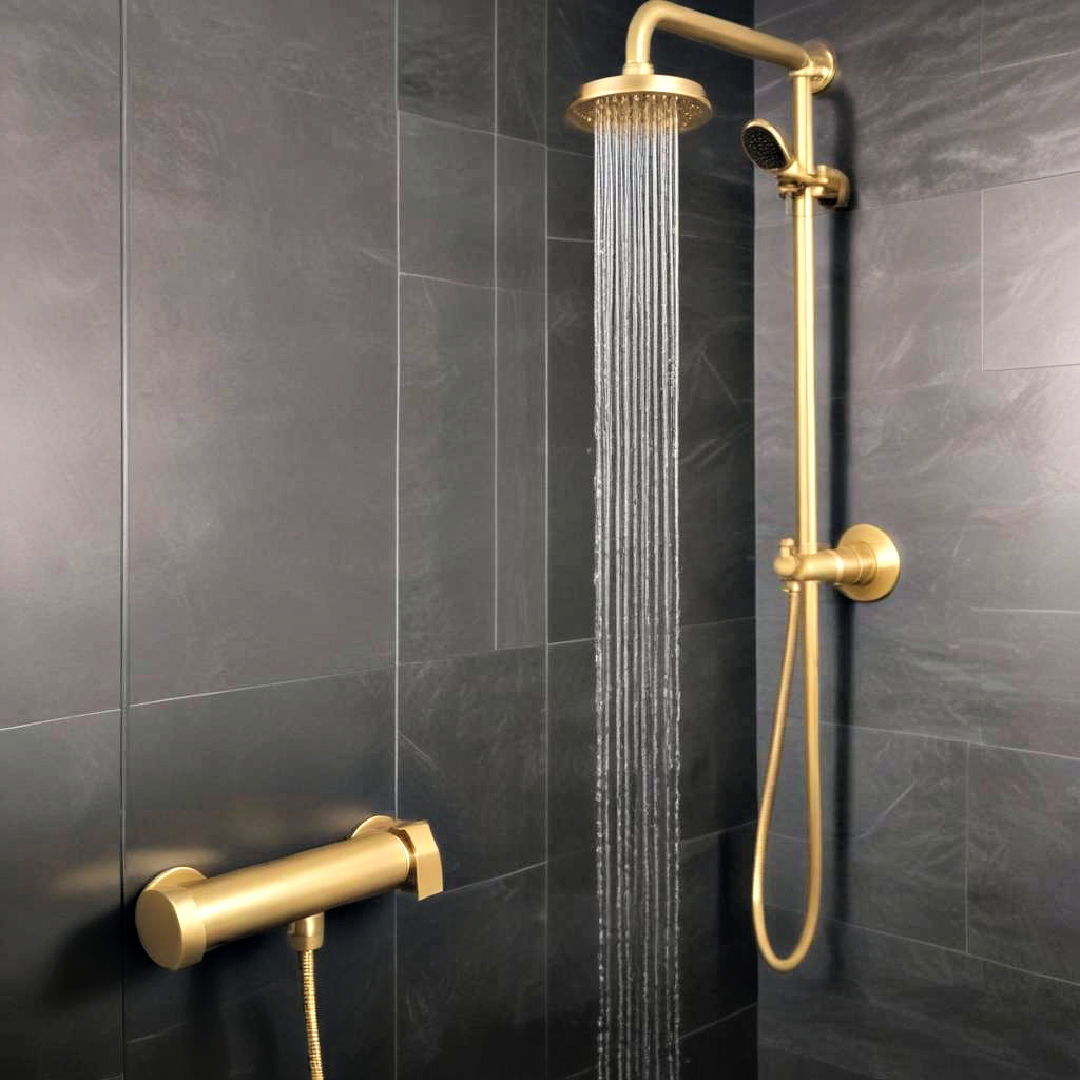 install gold shower fixtures - 20 Black and Gold Bathroom Ideas