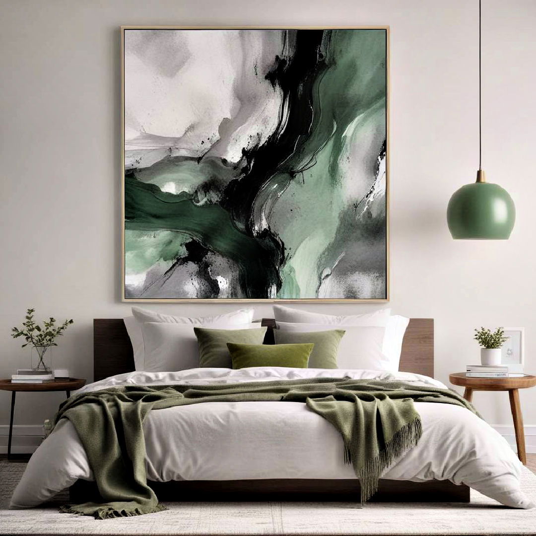 install grey and green abstract art - 20 Green and Grey Bedroom Ideas