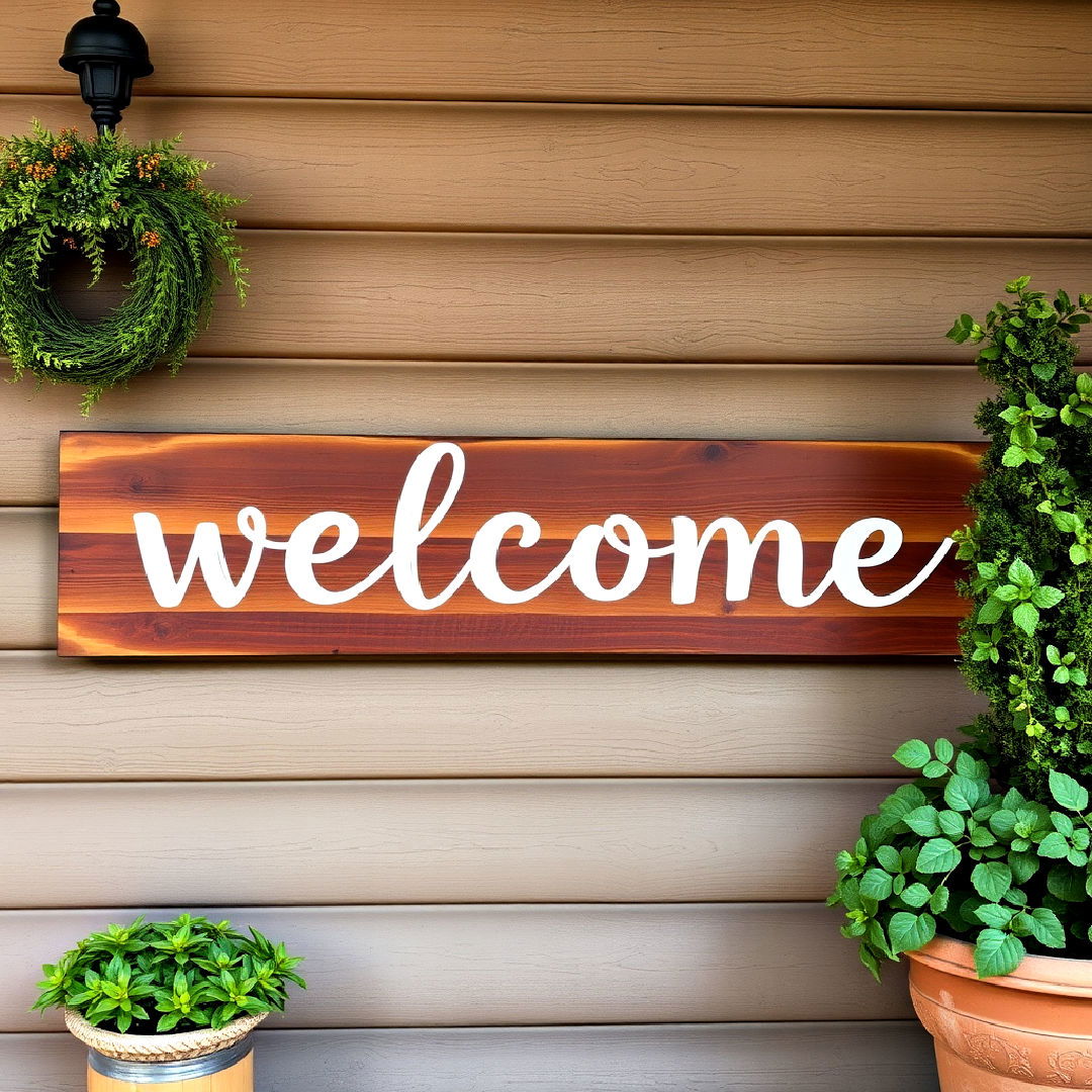 install handmade wooden welcome sign - 25 Rustic Front Porch Ideas