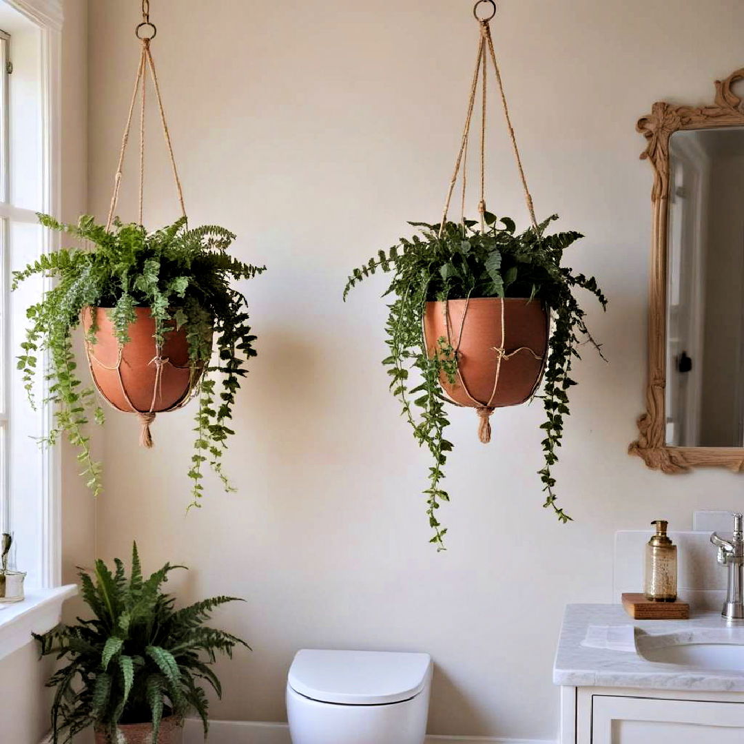 install hanging planters - 25 Boho Bathroom Ideas