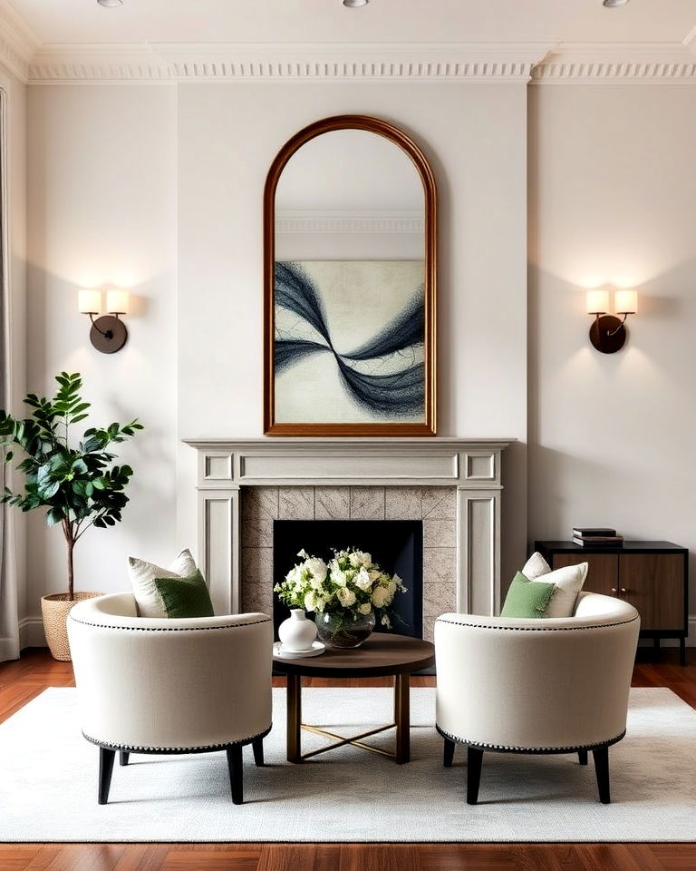 install identical wall sconces - 15 Symmetrical Living Room Ideas