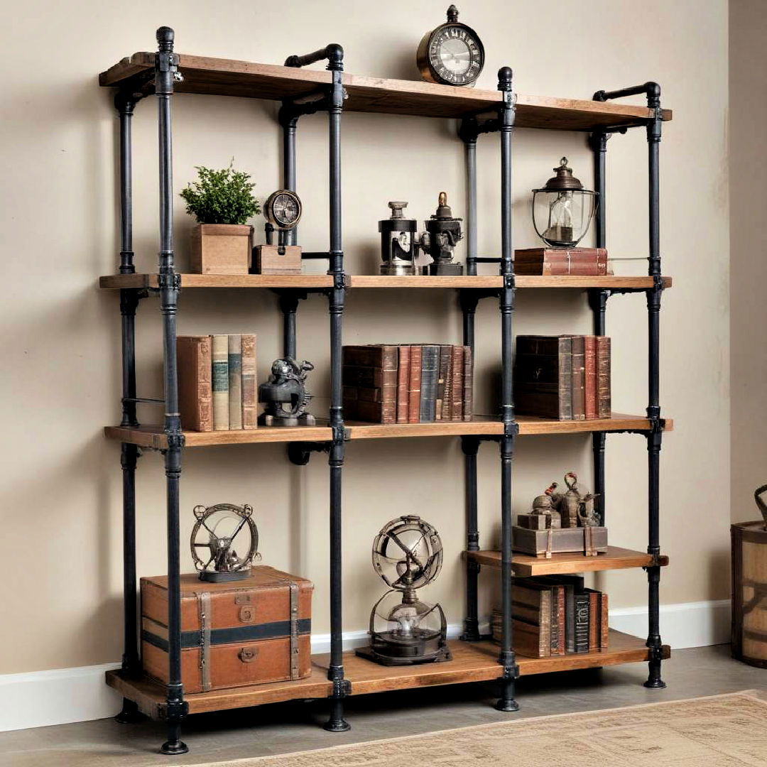 install industrial shelving unit - 25 Steampunk Interior Design Ideas