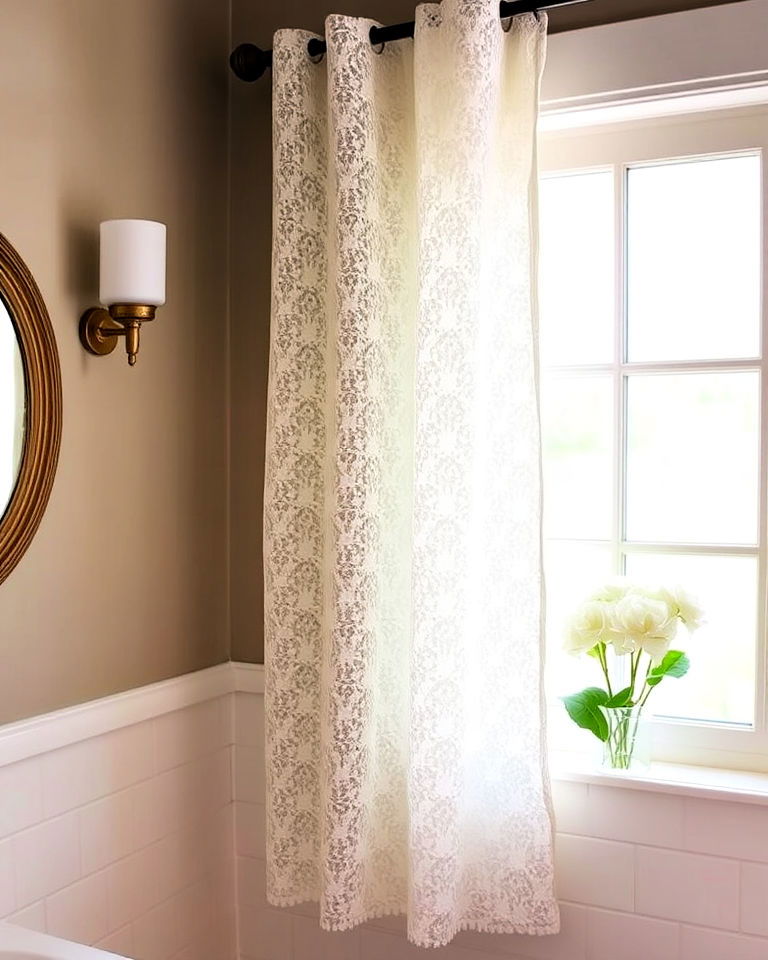 install lace curtains with privacy layer - 30 Bathroom Window Treatment Ideas