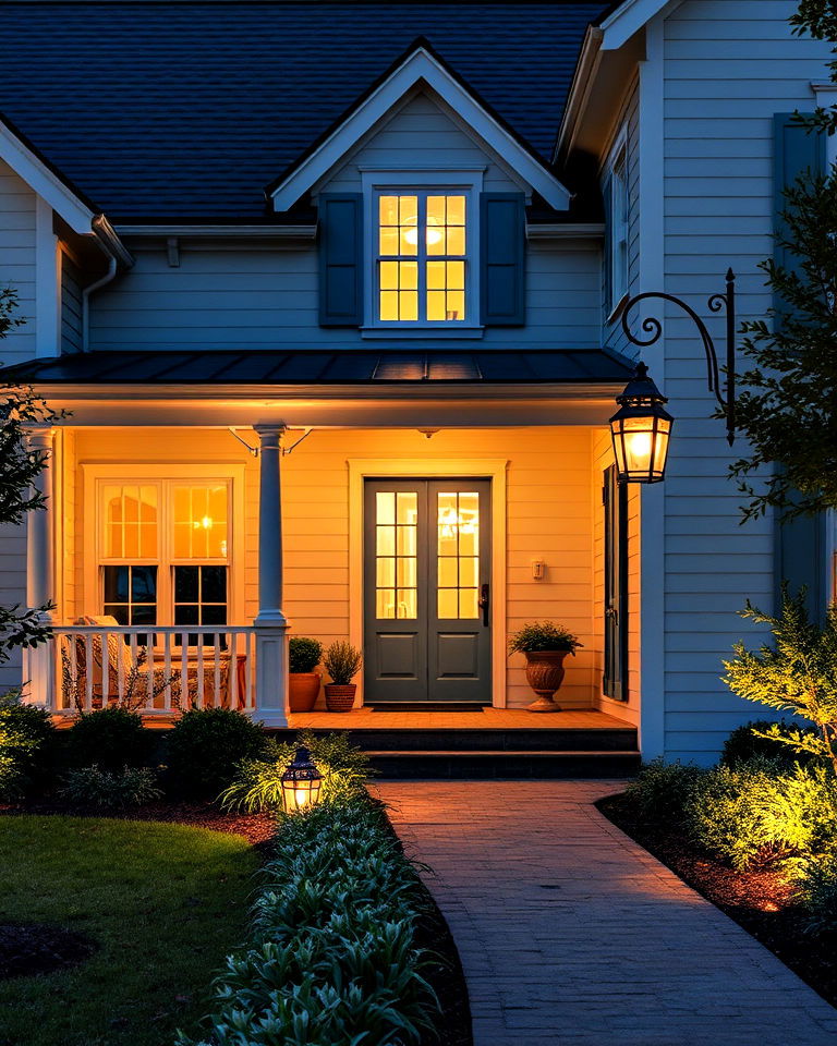 install lantern style lighting - 30 Traditional French Country House Exterior Ideas