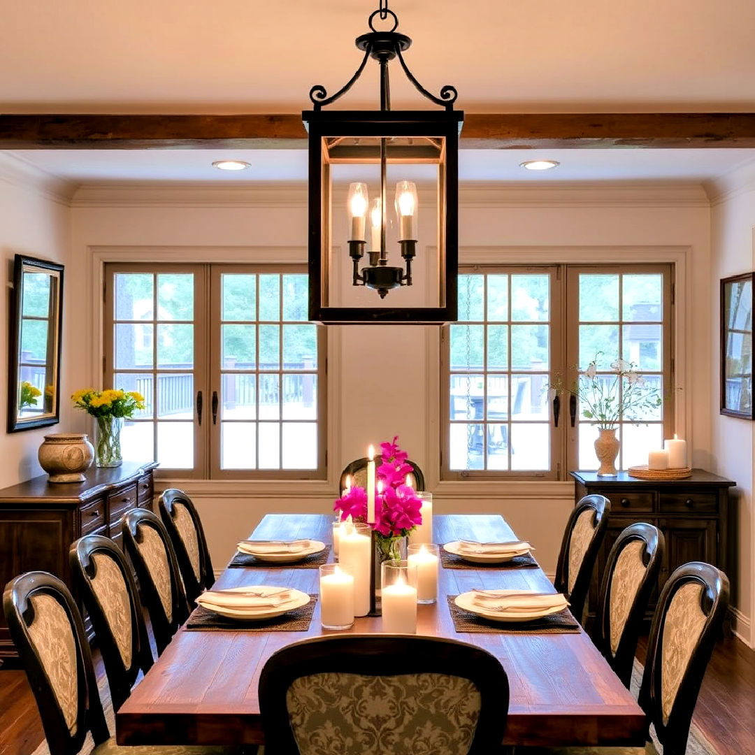 install lantern style lighting fixture - 40 French Country Dining Room Ideas