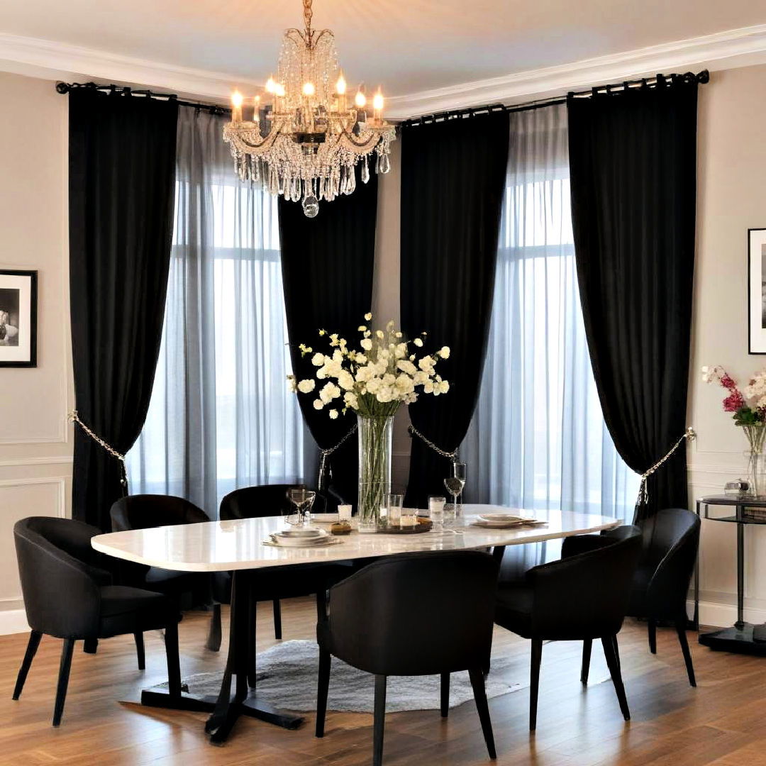 install luxurious black curtains - 30 Black Dining Room Ideas