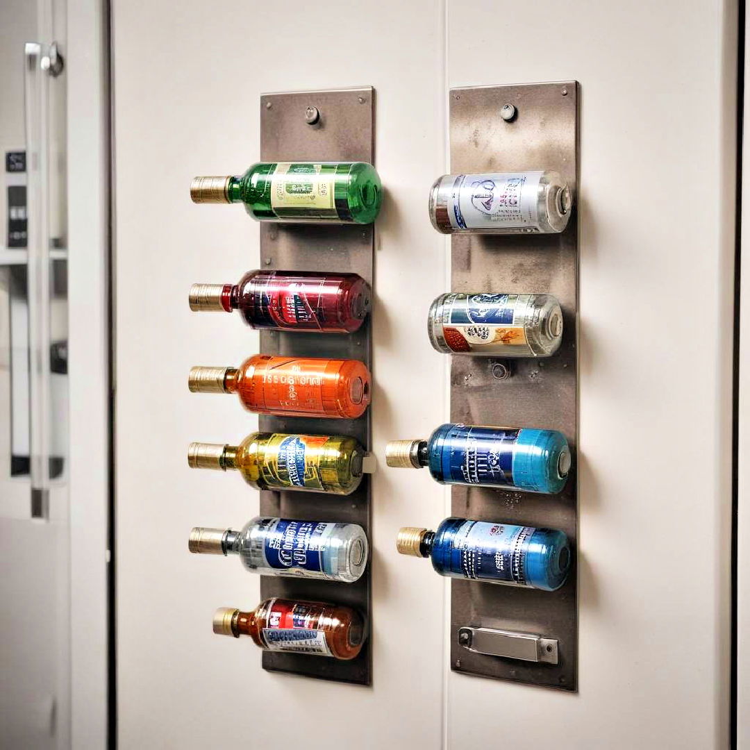 install magnetic bottle holders - 15 Water Bottle Storage Ideas