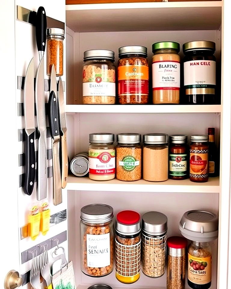 install magnetic strips on pantry door - 30 Small Pantry Ideas