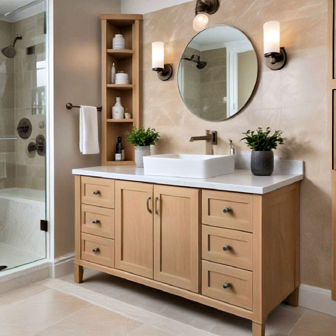 install maple cabinet hardware - 25 Brown Bathroom Ideas