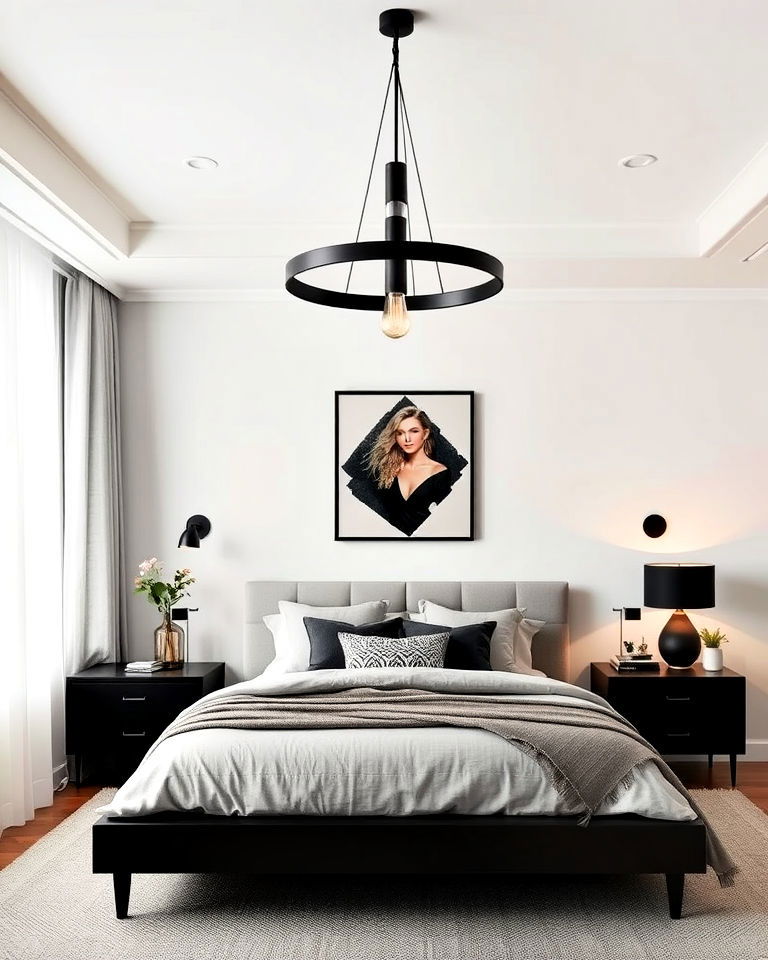 install matte black lighting fixtures - 20 Matte Black Bedroom Ideas