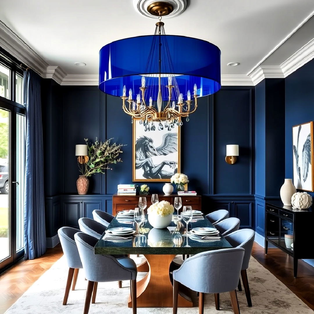 install midnight blue lighting fixture - 40 Blue Dining Room Ideas
