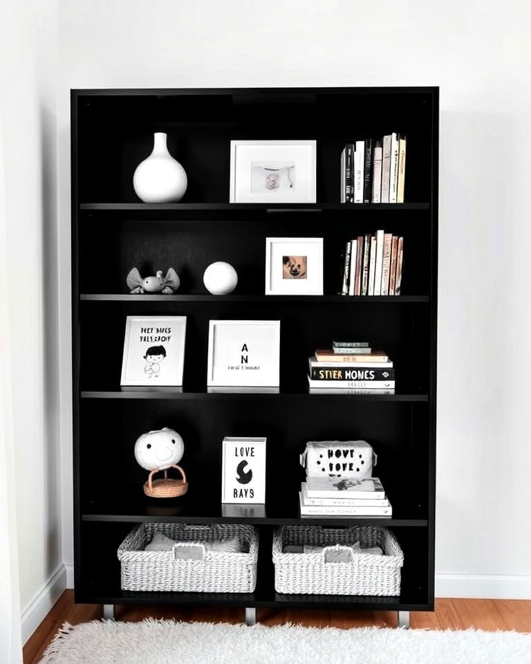 install minimalist black shelving - 25 Black Nursery Ideas