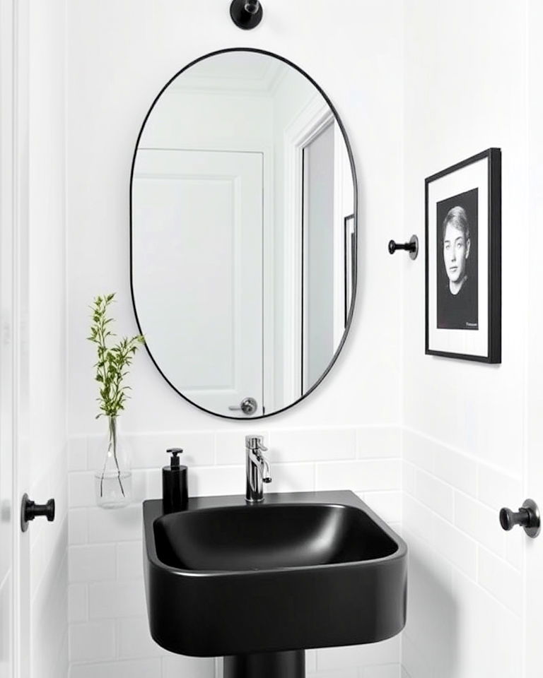 install minimalist black sink basin - 25 Black Powder Room Ideas