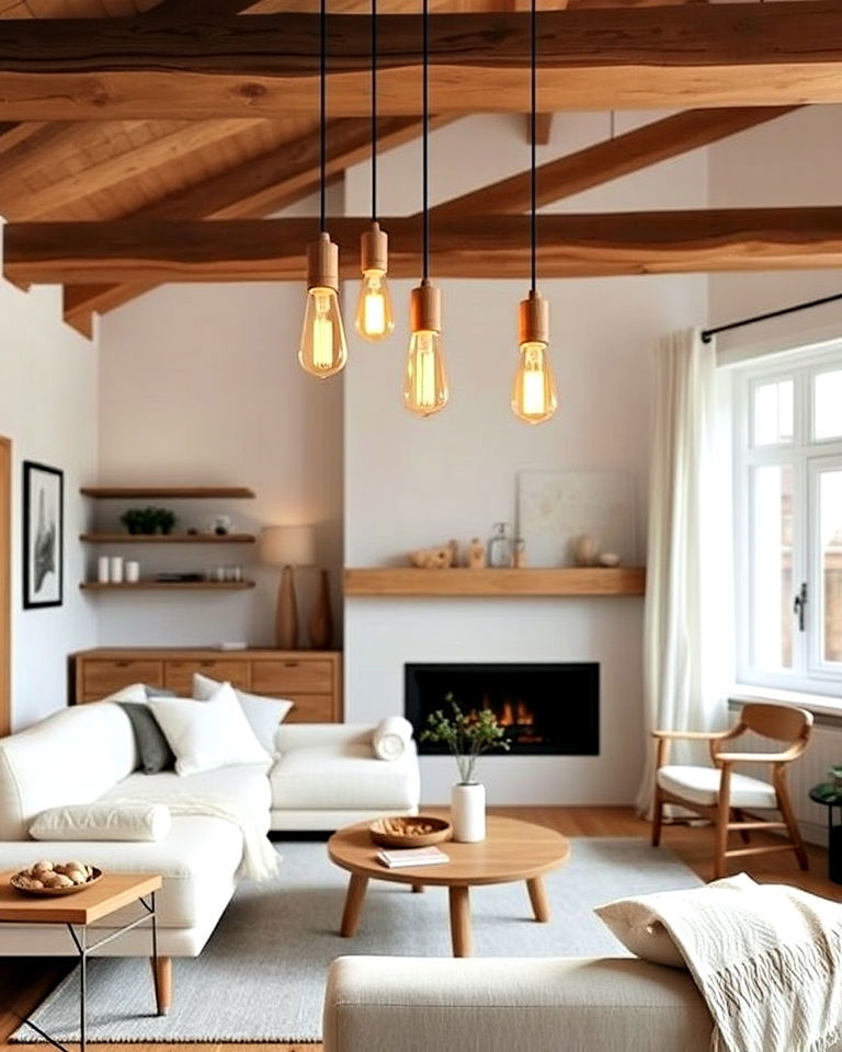 install minimalist light fixtures - 30 Rustic Scandinavian Living Room Ideas