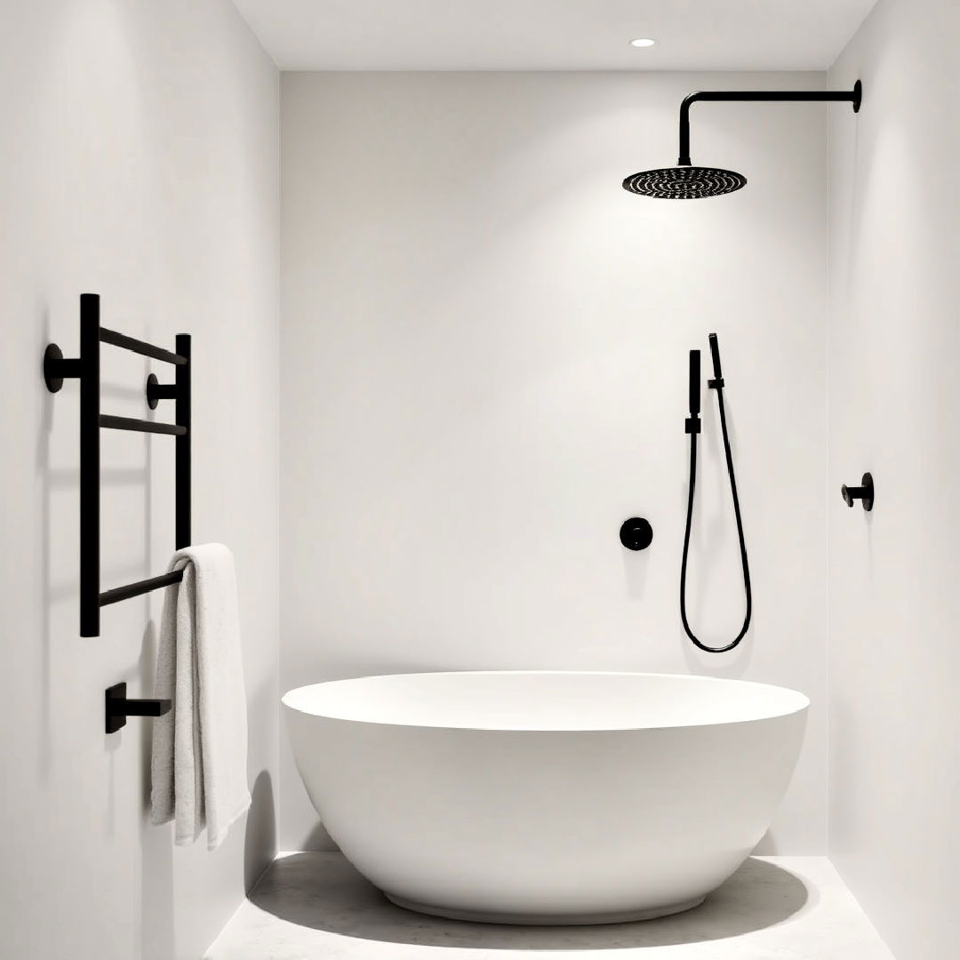 install minimalist matte black fixtures - 40 Japandi Bathroom Ideas