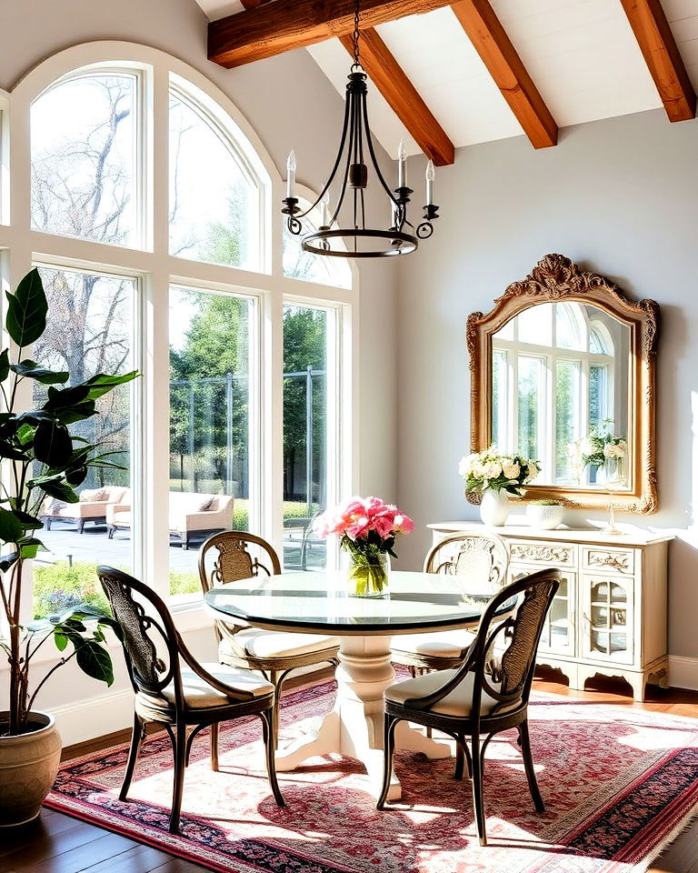 install mirror to reflect light - 25 Sunroom Dining Room Ideas
