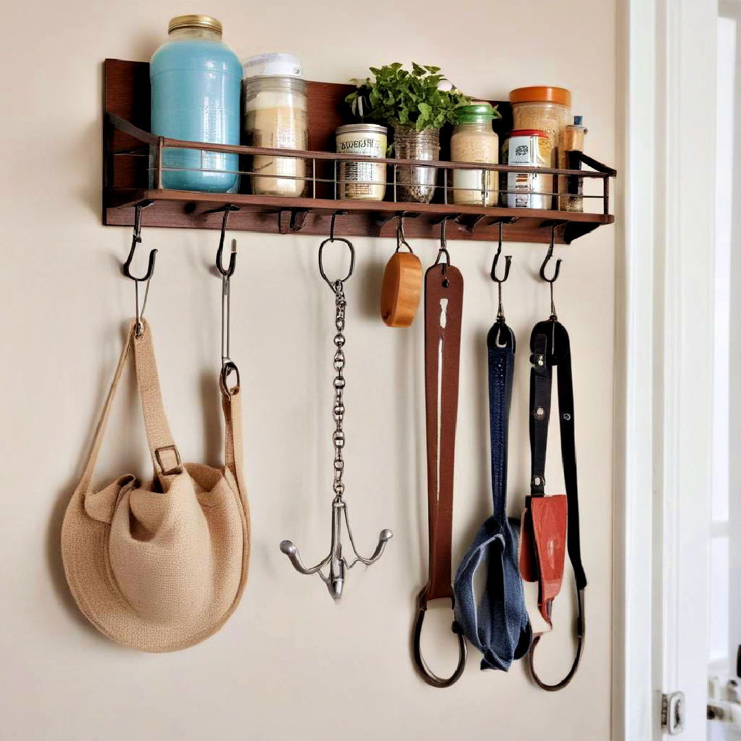 install multipurpose hooks and racks - 40 Apartment Decorating Ideas