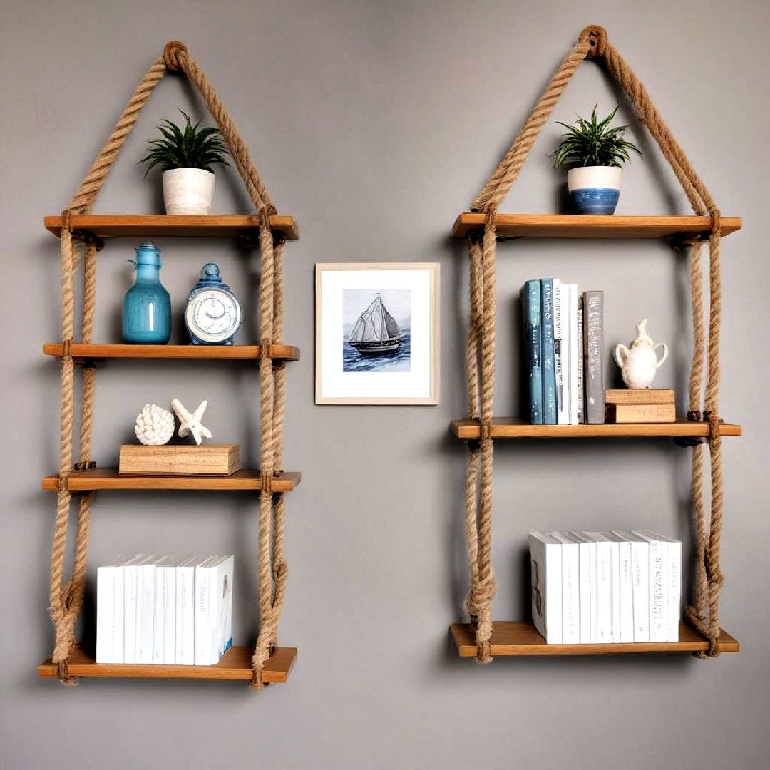 install nautical rope shelves - 25 Nautical Decor Ideas