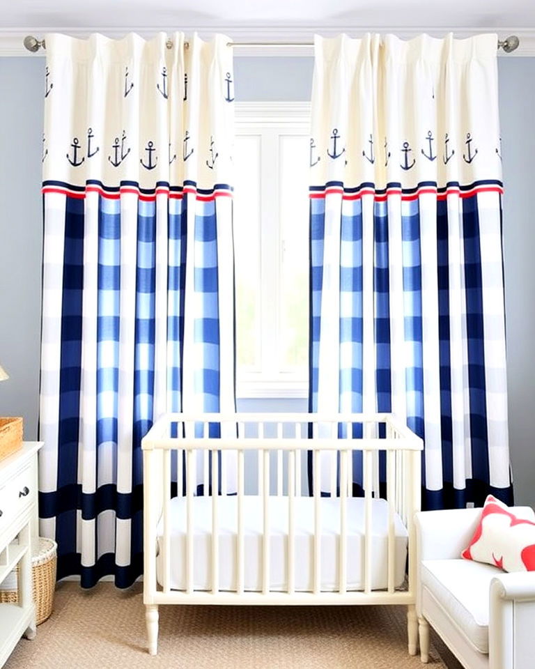 install nautical themed curtains - 25 Nautical Nursery Ideas