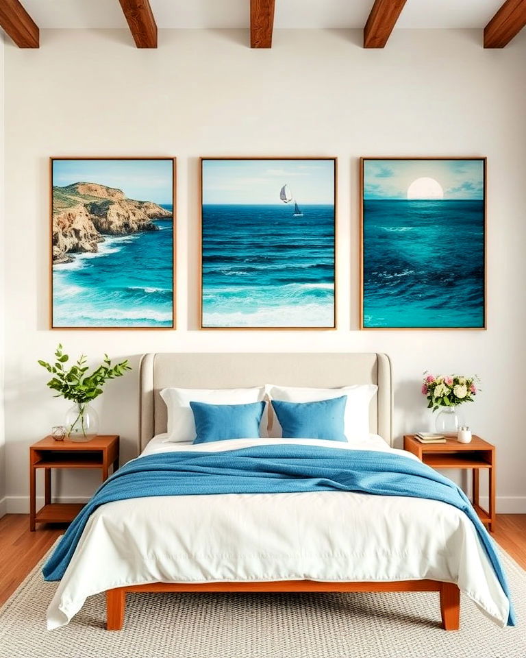 install ocean inspired artwork - 20 Mediterranean Bedroom Ideas