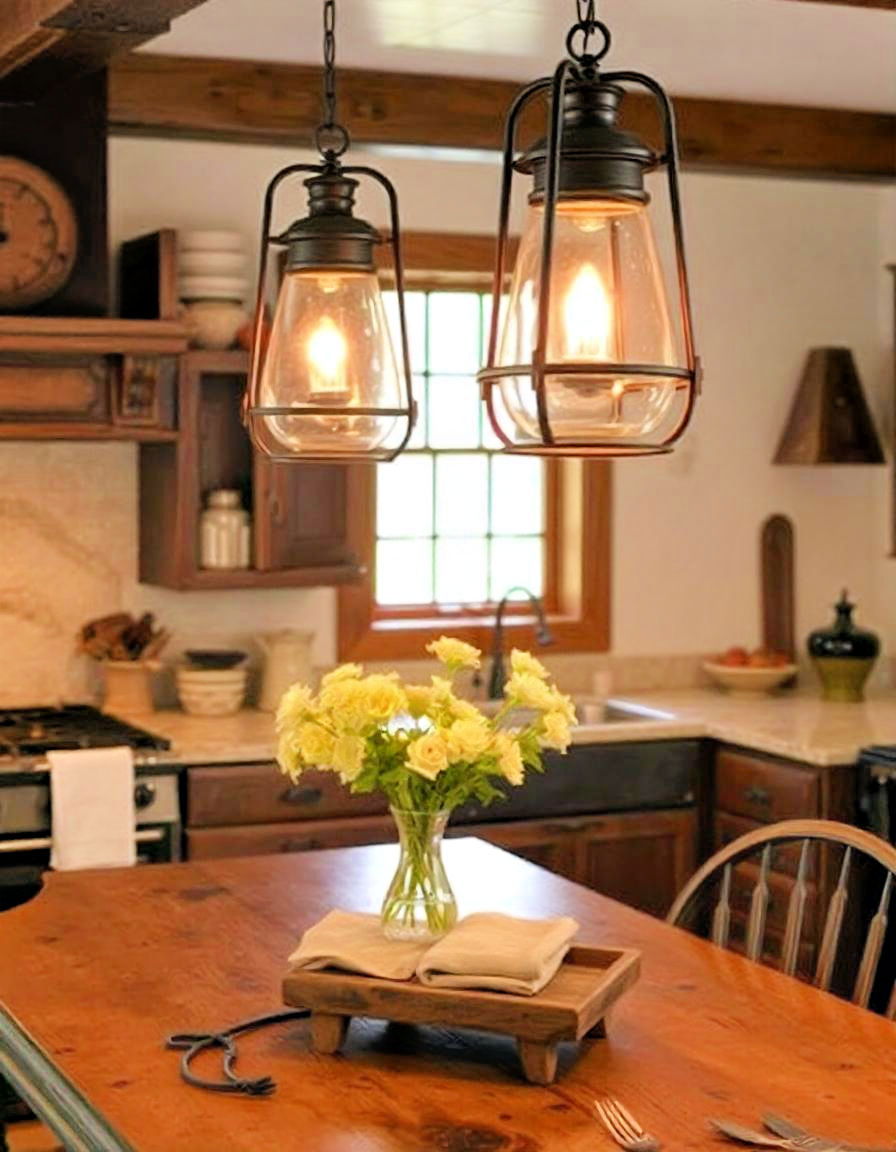 install oil lantern lighting - 20 Primitive Kitchen Ideas