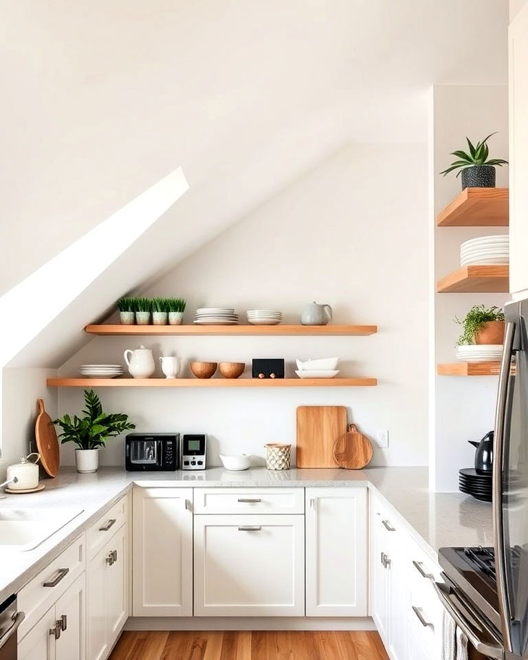 install open shelving on slanted walls - 20 Sloped Ceiling Kitchen Ideas