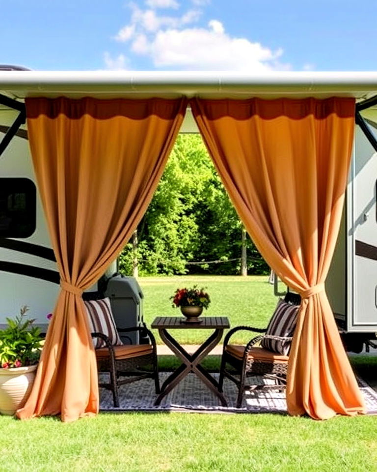 install outdoor curtains for privacy - 30 Rv Campsite Decorating Ideas