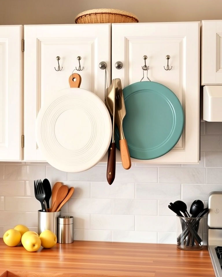 install over cabinet storage hooks - 40 Small Kitchen Storage Ideas