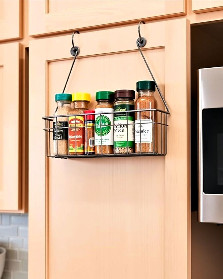 install over the cabinet door spice basket - 40 Spice Rack Ideas