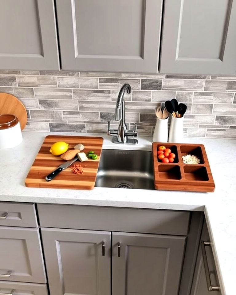 install over the sink cutting boards - 40 Small Kitchen Storage Ideas