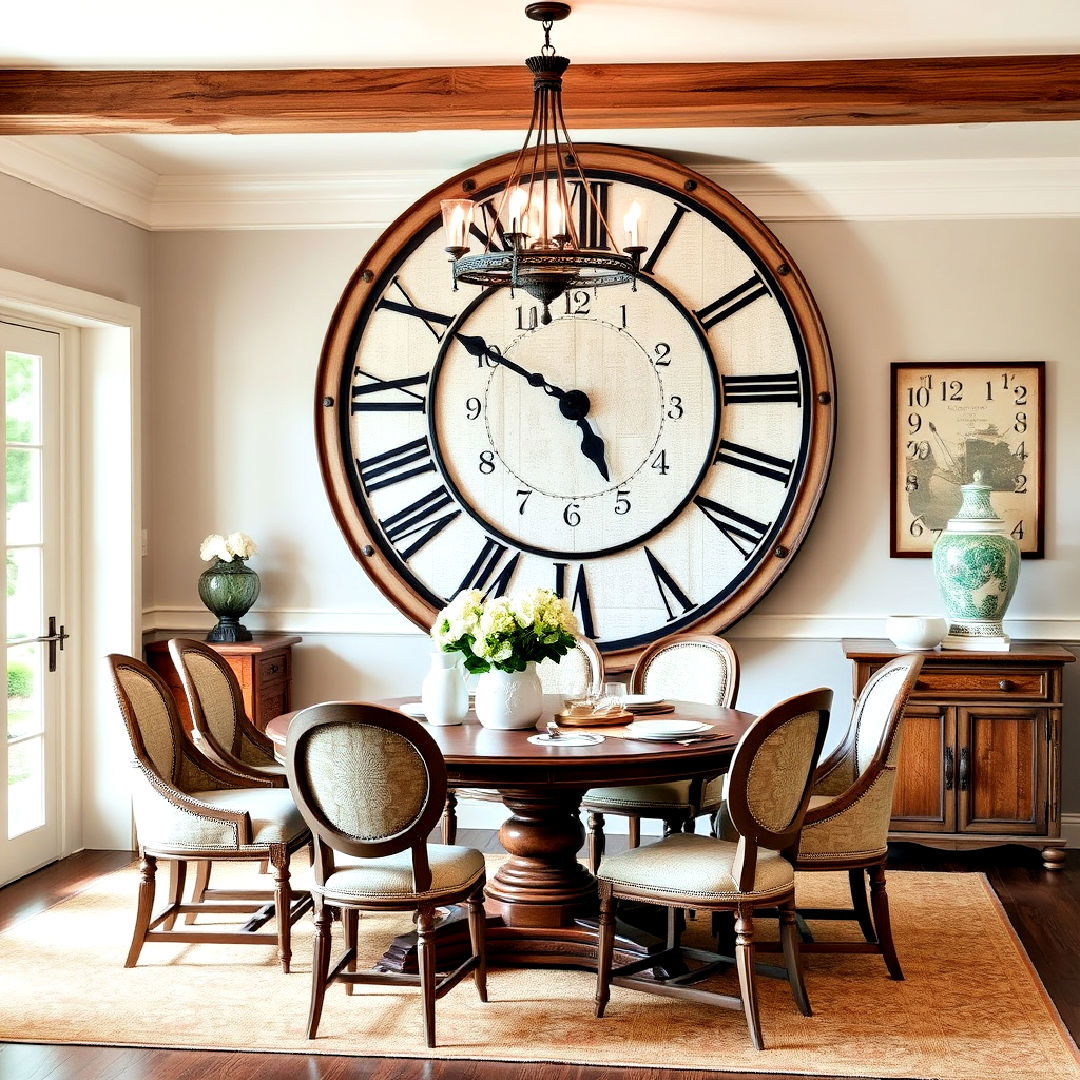 install oversized clock - 40 French Country Dining Room Ideas