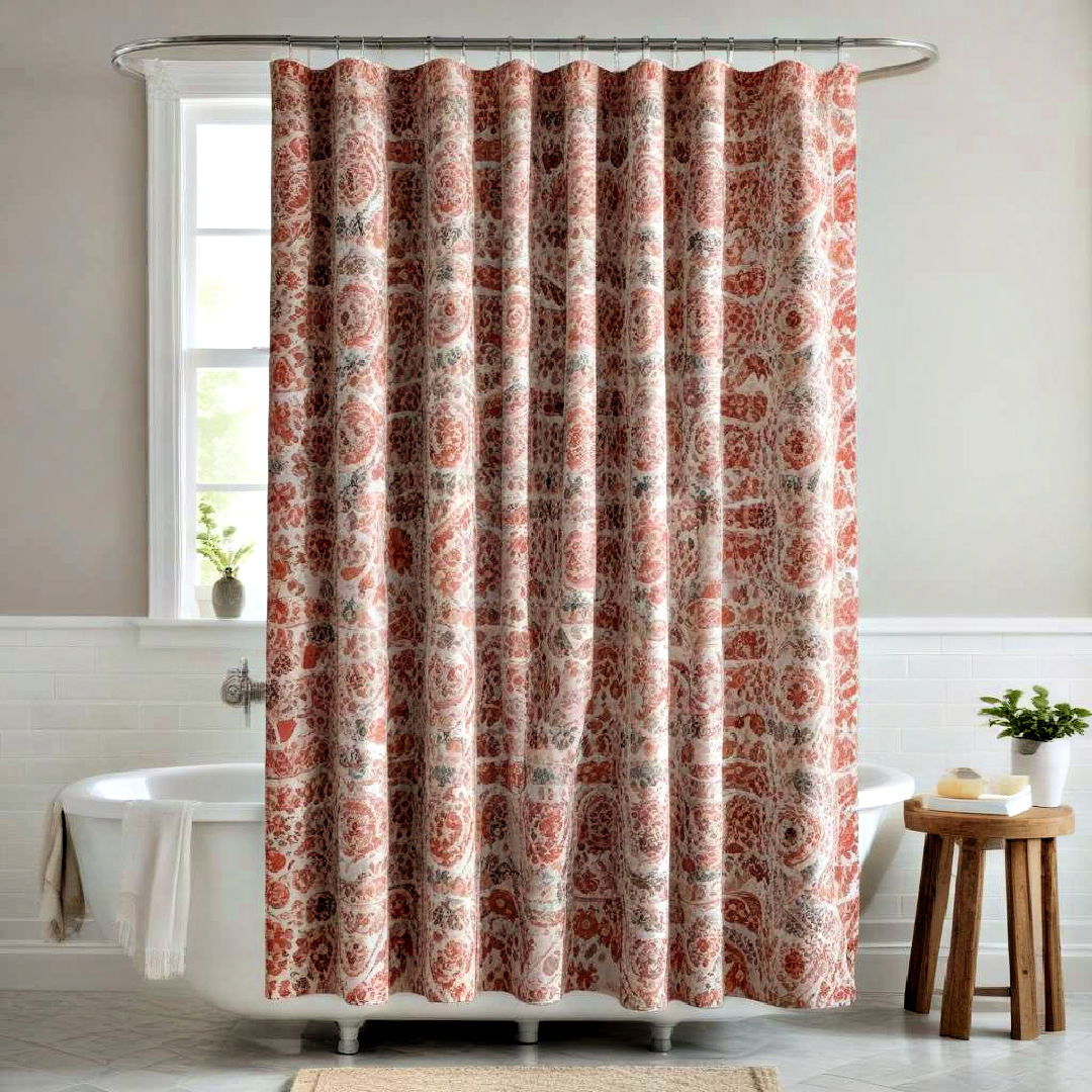install patterned shower curtain - 25 Boho Bathroom Ideas