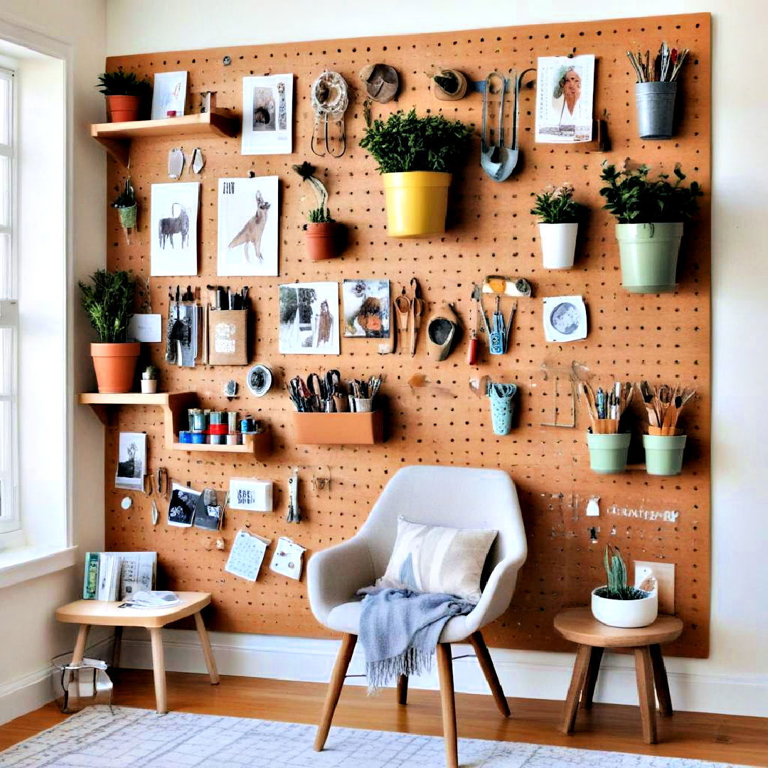 install pegboard to display items - 40 Wall Decor Ideas