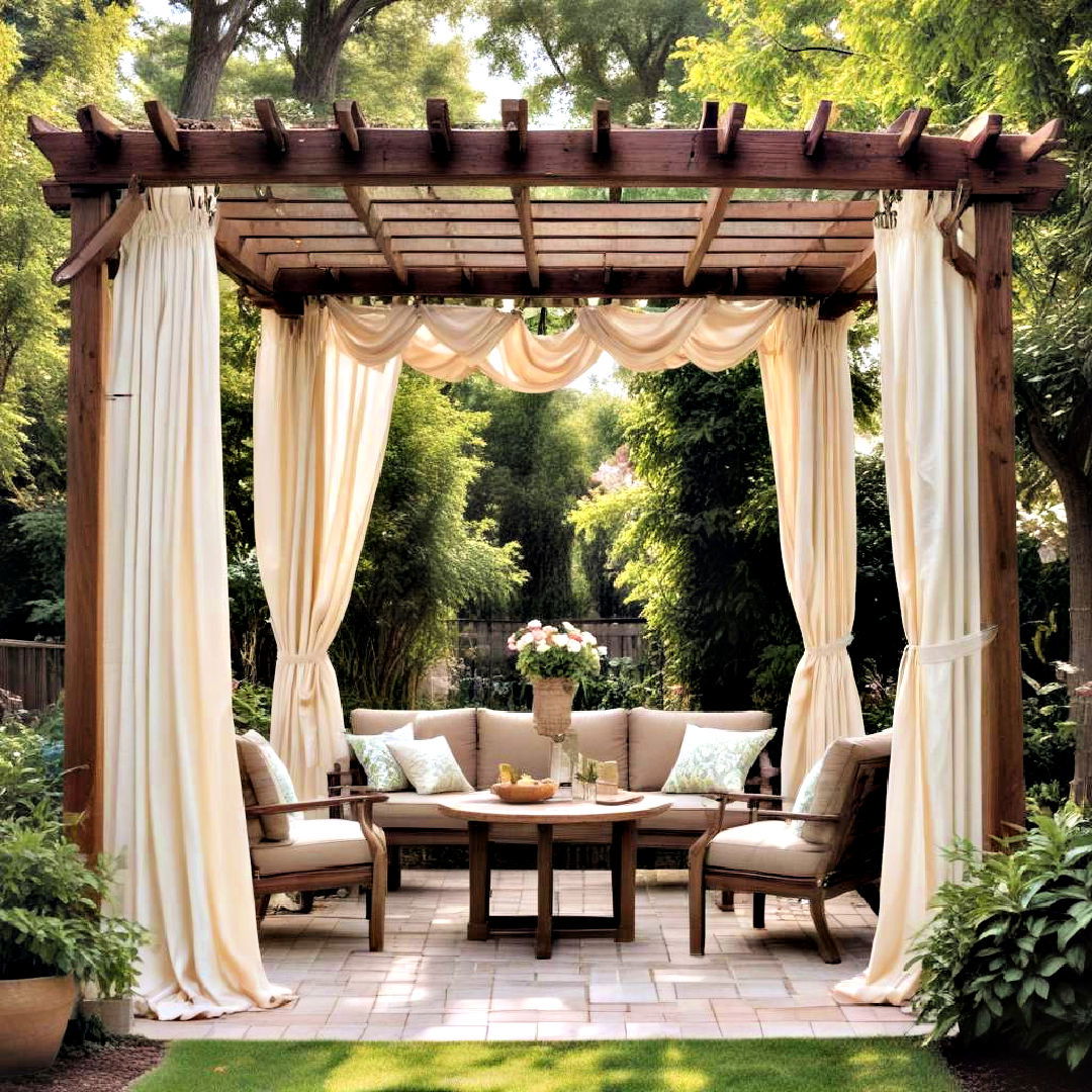 install pergola with curtains - 30 Backyard Privacy Ideas