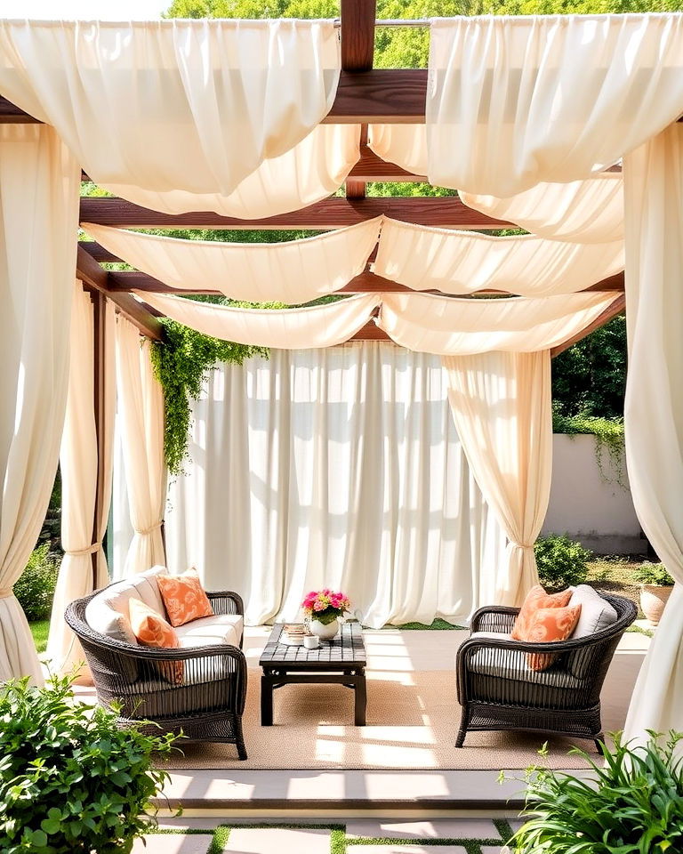 install pergola with draped fabric - 20 Italian Backyard Ideas