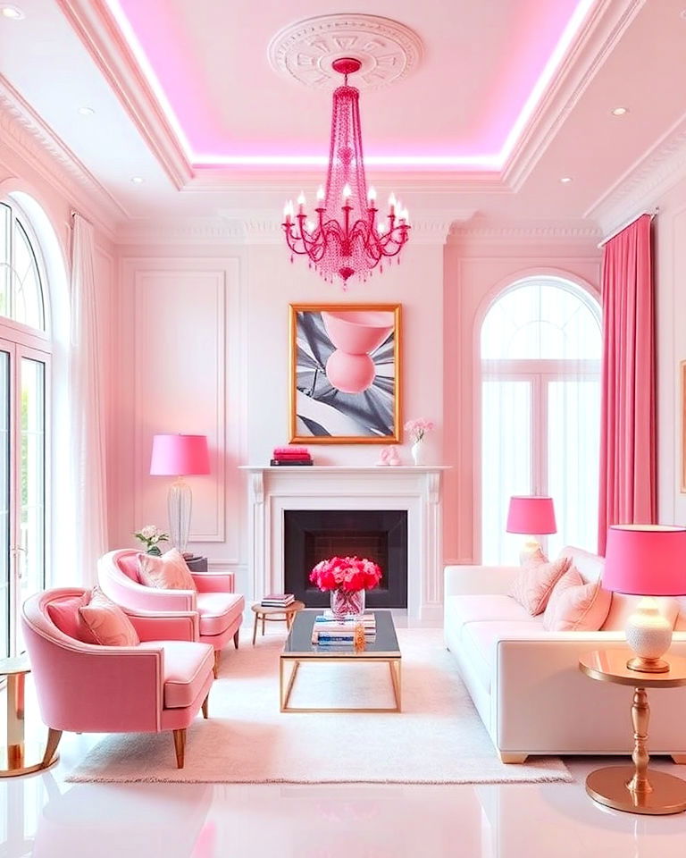 install pink lighting fixtures - 20 Pink and White Living Room Ideas