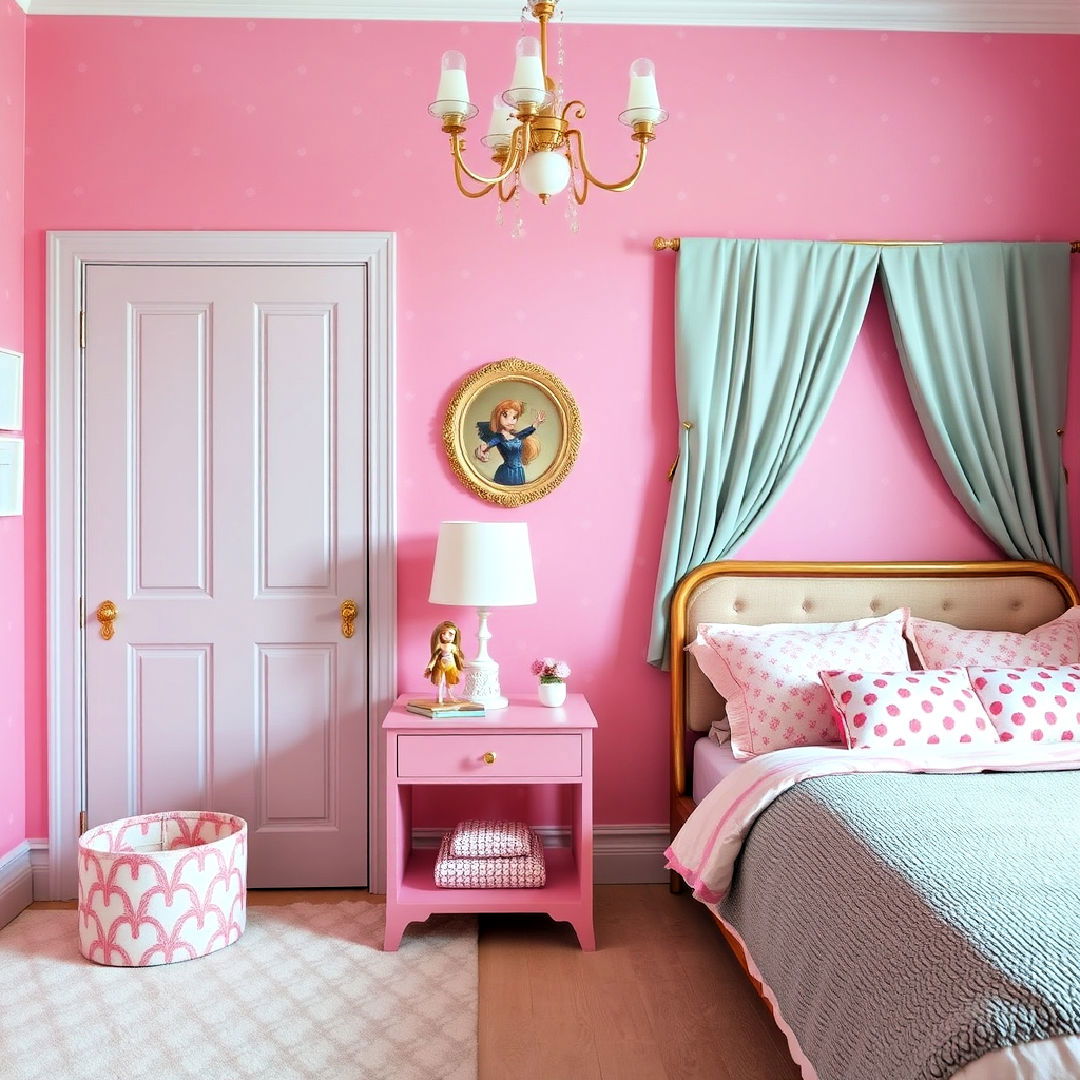 install polka dots patterned pink wallpaper - 25 Barbie Room Ideas