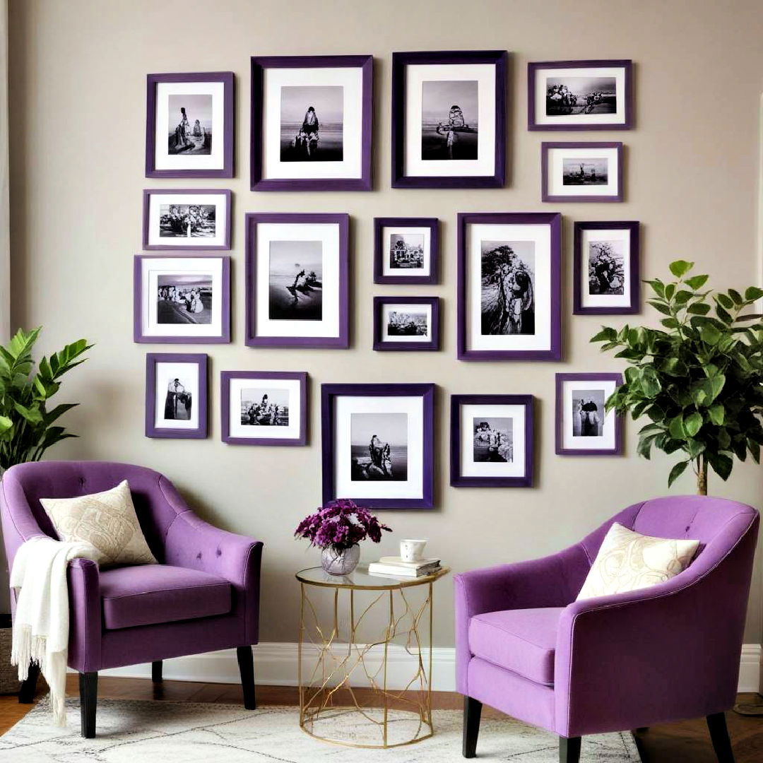 install purple picture frames - 25 Purple Living Room Ideas