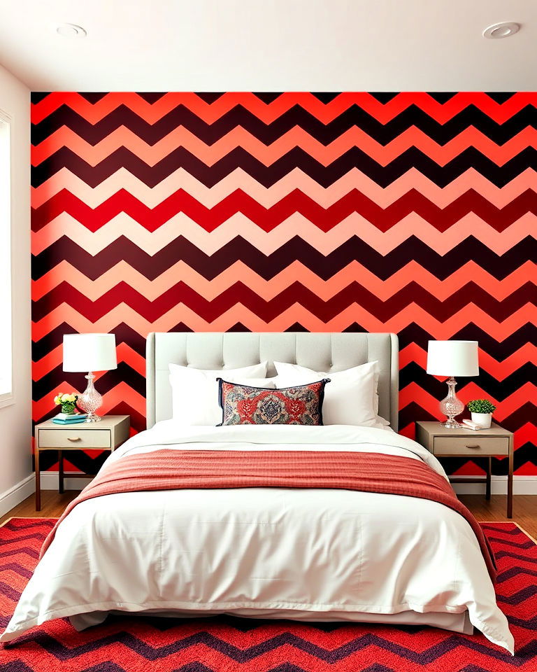 install red and black chevron patterned wallpaper - 25 Red and Black Bedroom Ideas