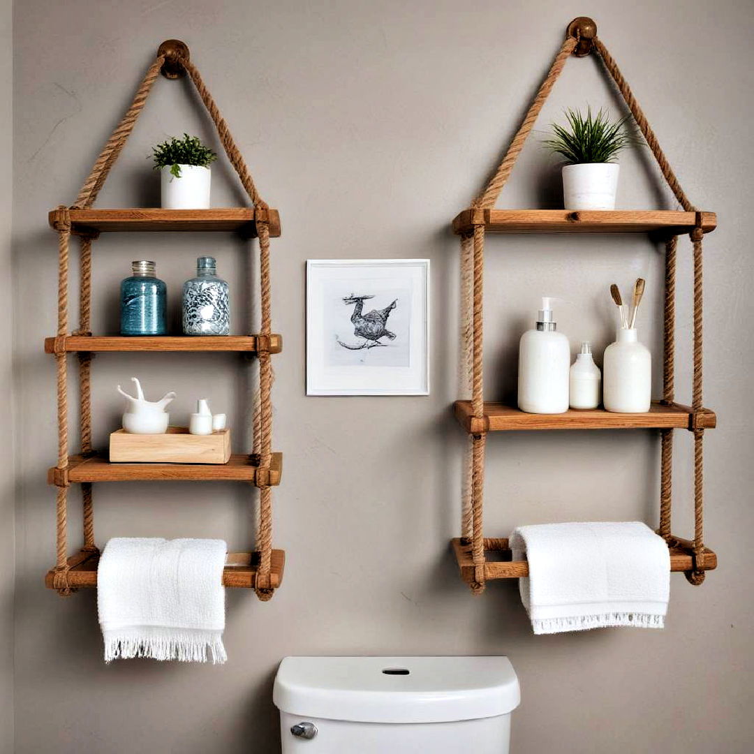 install rope shelves - 25 Over Toilet Storage Ideas