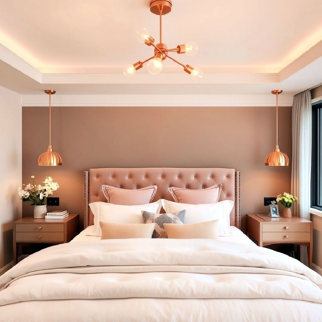 install rose gold lighting fixtures - 15 Rose Gold Bedroom Ideas