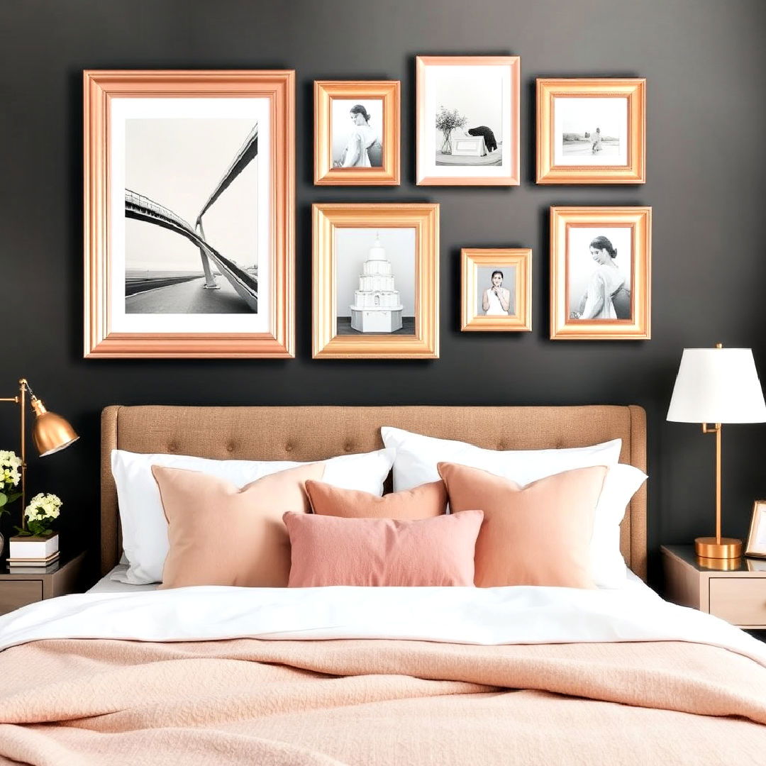 install rose gold picture frames - 15 Rose Gold Bedroom Ideas