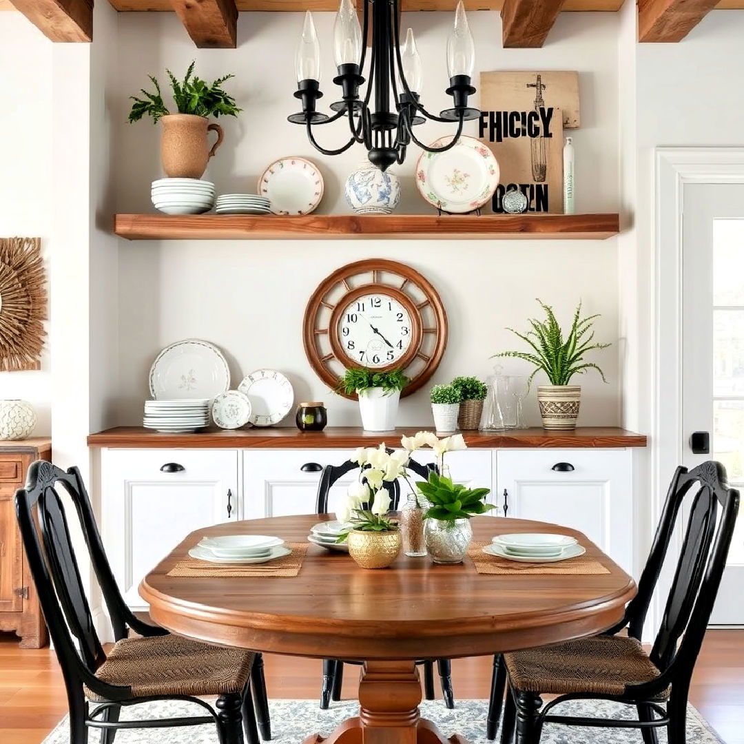 install rustic wooden shelves - 40 French Country Dining Room Ideas