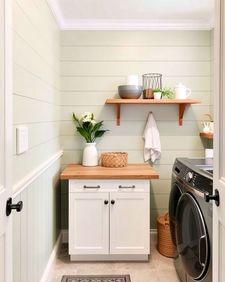 install sage green shiplap - 15 Sage Green Laundry Room Ideas