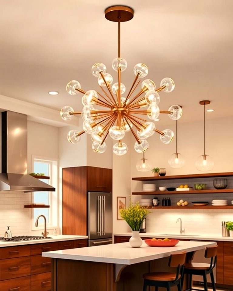 install sculptural light fixture - 40 Mid-century Modern Kitchen Ideas