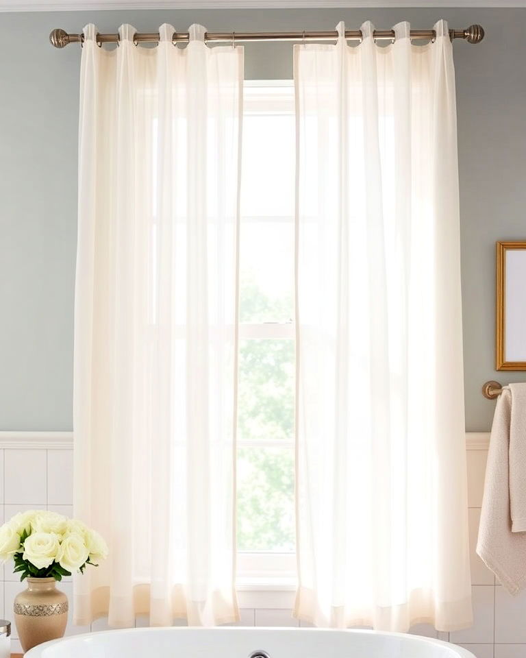 install sheer curtains with lining - 30 Bathroom Window Treatment Ideas