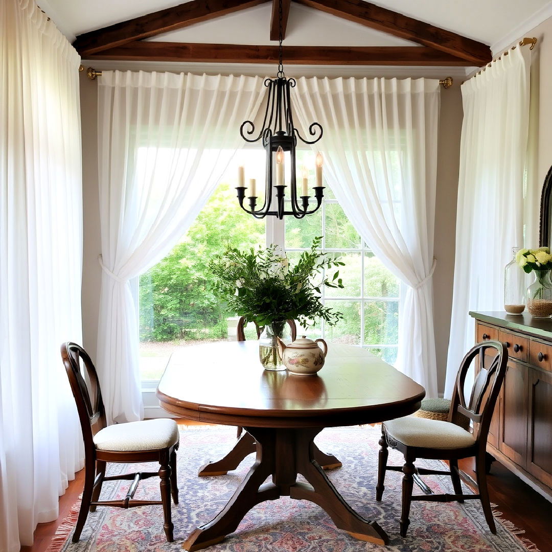 install sheer drapes - 40 French Country Dining Room Ideas