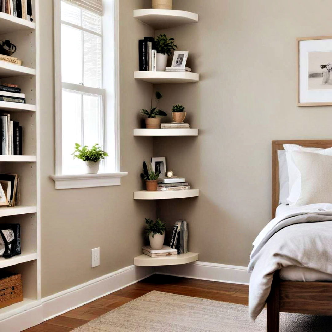 install shelves in corner - 40 Small Bedroom Ideas