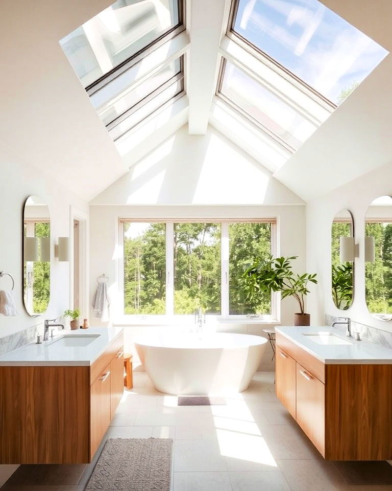 install skylights for natural light - 30 Open Concept Bathroom Ideas