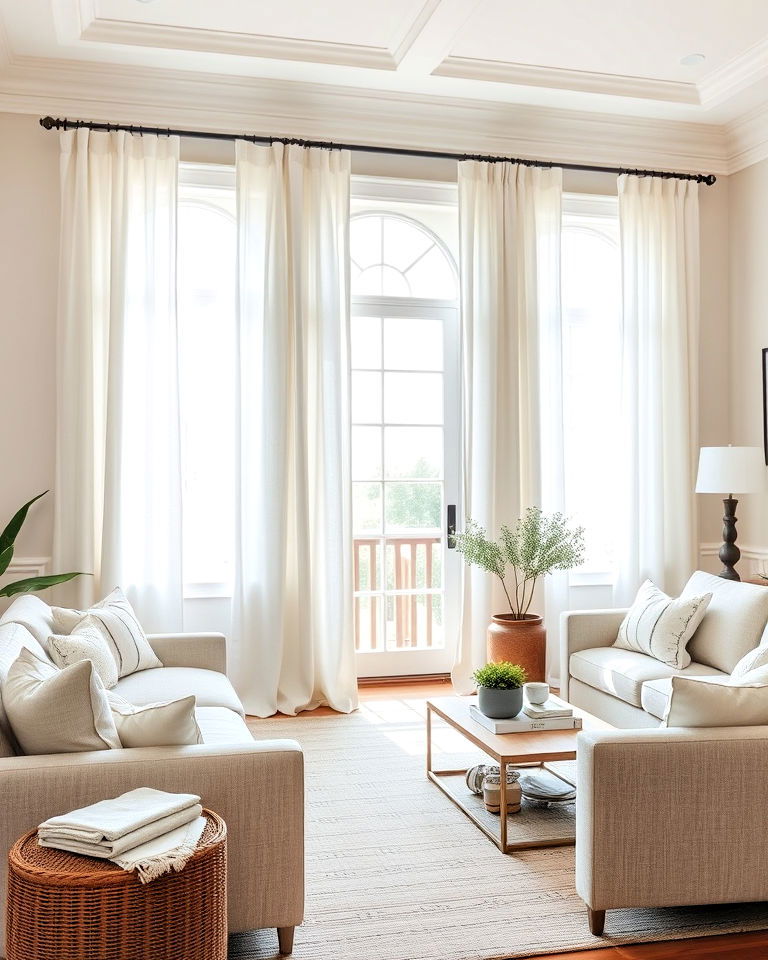 install soft linen curtains - 20 Magnolia Living Room Ideas